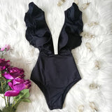 New Sexy One Piece Swimsuit Solid Backless Push Up Swimwear Women Ruffle Swimsuit Bodysuit Bathing Suit Beach Wear