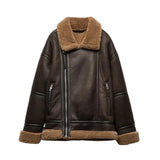 New Women's Lapel Loose Long Sleeve Lamb Fur One Double-Sided Jacket Coat