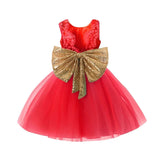 Color Princess Party Dress For Girls Big Bowknot 1 Year Old Birthday Costume Luxury Shining Sequined Girl Frocks