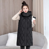 Autumn And Winter Large Size Plus Thick Cotton Clothing Korean Version Of The Long Knee Vest Girls Sleeveless Cotton Vest Coat-Outfit