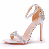One-Word With A Hundred Bridal Slender Shoes 11 Cm High Heel White PU High Heel Sandals Ladies Wedding