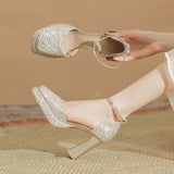 Zingj Thick Heel Waterproof Platform French High Heels With Hollow Not Tired Feet Breathable Wedding Shoes Bridesmaid Shoes Women's