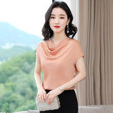 Woman Blouses 2023 Satin Women Tops Summer Short Sleeve Blouse Pile Collar Women's Elegant Blouses Female Clothing