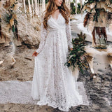 2022 Summer Elegant Women Long Party Dress Long Sleeve See Through White Lace Vocation Maxi Tunic Beach