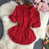 Zingj Clear Color Lapel Tightened Long-Sleeved