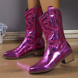New Embroidery Women's Mid-Clinic Fluorescent Tip Martin Boots Coarse And Large-Size