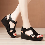 Leather Slope Heel Sandals Women 2023 Summer New Muffin Thick Soles Waterproof Platform With Large Heels Mother Sandals