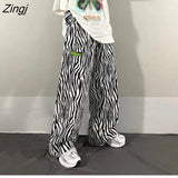 Hop Pants Women High Street Zebra-print Harajuku Unisex Teens Trousers Preppy Ins Vintage All-match Pantalones De Mujer