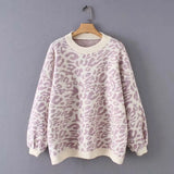 2019 Fall Winter Casual Leopard Print Knitted Pullover Streetwear Jumpers Harajuku Long Sleeve Retro O Neck