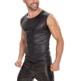 Zingj Men's Sexy Matte Leather Vest Bright Leather Sleeveless T-Shirt Size Accurate No