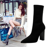 Zingj Fall / Winter Fashion New Simple Thick With High Heel Pointed Sexy Nightclub Show Thin Wool Ankle
