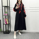Zingj And Autumn New National Wind Heavy Industry Embroidery With Cotton And Linen Embroidered Skirt Loose A Word Lantern Long-Sleeved