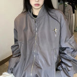 Zingj Vintage Multi-Zipper Work Jacket Female Popular Logo Loose Harajuku Style Baseball Uniform Versatile