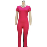 Zingj Solid Color Short-Sleeved Jumpsuits In 2024 Fall Slim Sports Leggings