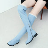 Women's Gorgeous Blue Denim Over The Knee Boots Flat Heel Thigh Boots Zipper Autumn Winter Woman Shoes 2018 Size
