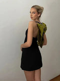 Black Halter Green Bow Mini Dress- Outfit