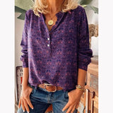 2021 Spring Autumn Fashion Vneck Buttons Women's Shirts Casual Loose Solid Long Sleeve Print Ladies Vintage Shirts