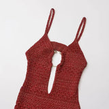 Red Knit Cut Out Strappy Hook Midi Dress- Outfit