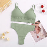 Seamless Women Padded Bra Brazilian Panties Set Sports Bra Set Sexy Thongs Girl Lingerie Fitness Crop Top