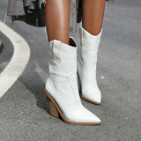 Autumn Women Boots Pu Leather Wedge High Heel Ankle Boots Winter Cowboy Boots Fashion Western Boots Woman Denim