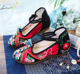 Zingj Heels Single Shoes Ethnic Wind Contrast Color Canvas Retro Embroidered Cloth Shoes With Women's Shoes Spring And
