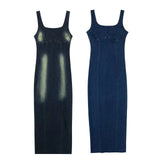 2025 New Women's Slim Dress With Slit Denim Long