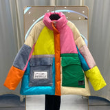Zingj Denim Spliced Down Jacket Women Large Pockets Winter Coat Zipper Patchwork Puffer Jacket High Quality Windproof Thicken 211-1-Outfit