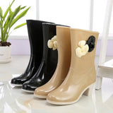 Summer Fashionable Women's Rain Shoes Camellia Decoration Jelly High-Heeled Rain Boots Water Boots Rubber Shoes Women's Water