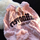 and gentle letter embroidery plus velvet thick lamb wool sweater women autumn and winter loose retro high sense hoodie