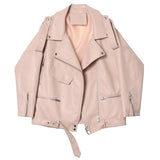 Autumn Women Faux Soft Leather Loose Jacket Coat Turndown Collar Zipper Pu Motorcycle Overcoat Female Rivet Punk