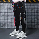 Personality Hip-Hop Tide Card Loose Movement Machine Can Overalls Men's Letter Large Pocket Ribbon Leisure Rainbow