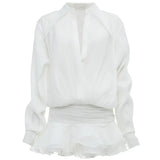 Shirt Lose Long Sleeve Frill Micro Mini Dress-Outfit