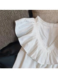 Womens Princess Dress French White Sleeveless Vintage Girls Vestidos Y2k Ruffle Edge V-neck Pullover Mini Dresses