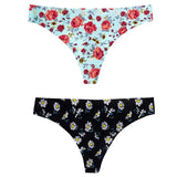 2pcs Sexy Flowers Lingerie Woman Knickers Low-waist Panties Thong Seamless Breathable Underwear Female G String