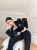 Designer Black Cropped Blazer Fall 2021 Womens Fashion Floral Patch High Fashion Coat And Jacket Short Suits