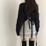 Pullovers Women Harajuku Lace Up Sexy V-Neck Simple White Preppy Girls Sweaters Jumpers Elegant Knit Batwing Sleeve