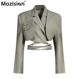 Irregular Elegant Blazer For Women Notched Long Sleeves Lace Up Bowknot Blazers Female 2021 Spring Fashion New