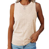 Women's Stylish Casual Style Loose Round Neck Solid Color Sleeveless Vest
