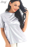 O-neck Short Sleeve Tops Summer Women Clothing 2023 New Solid Color Temperament Shirt Bright Blouse Blusa Mujer