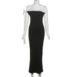 Black Off-shoulder Tie Up Midi Dress- Outfit