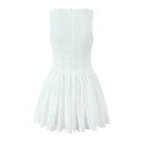 White Embroidery Hook V-neck Mini Dress- Outfit