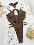 Zingj Conjoined Bikini Solid Color Hollowed-In Banded Banded Swimsuit