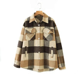 Vintage Blue Plaid Long Coat Jacket Pocket Casual Warm Overcoat Fashion Outwear Fall 2020 Women