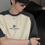 Zingj Short-Sleeved T-Shirt Men And Women Loose Casual Retro Shoulder Sleeve Ins Simple Thin Letter Versatile