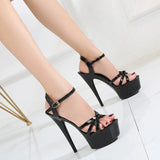 Zingj Knot Show Artifact Model High Heels Heel Sexy Black Waterproof Platform 15Cm Hate Heaven