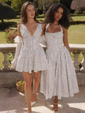 New High-End Women's Sexy Deep V Broken Floral Dress High-End Temperament Shoulder Strap Dress Dress Dress
