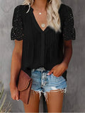 Blouse Women 2022 Fashion Patchwork V Neck Office Work Lady Shirts Plus Size Streetwear Casual Short Sleeve Chiffon