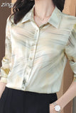Women's Shirts Fashion Long Sleeve Sweet Printed Clothing Female 2023 Silk Polo Neck Button Up Tops Women Basic Blouse