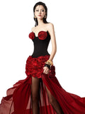 New Red Brao Floral Dress Set Stylish Warm Party