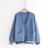Casual Cardigan Sweater Women Were Thin Color Button Stripe Contrast Color Long Sleeve Needle Jumpers
